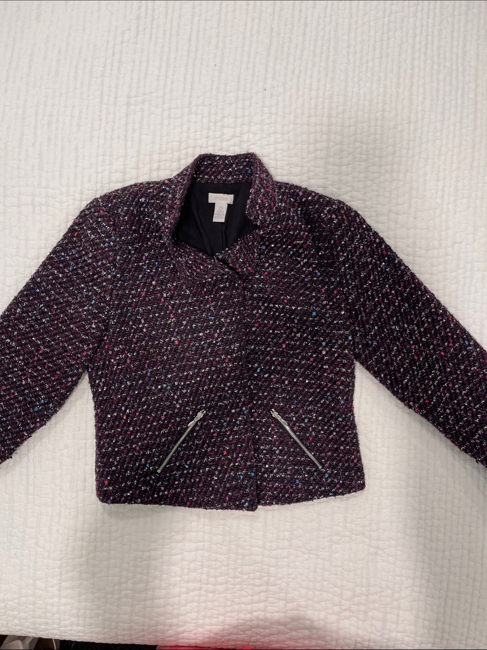 Chico's Purple Tweed Zip-Pocket Blazer
